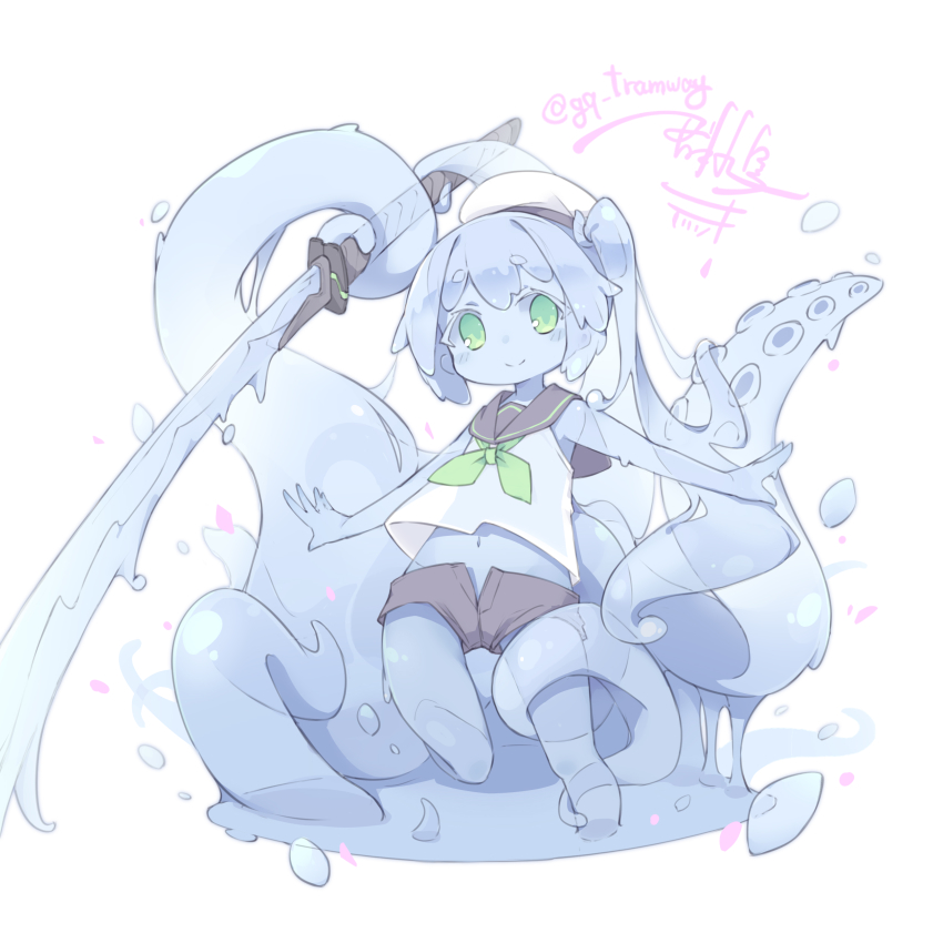 1girl, absurdres, blush, female_focus, green_eyes, green_neckwear, hat, highres