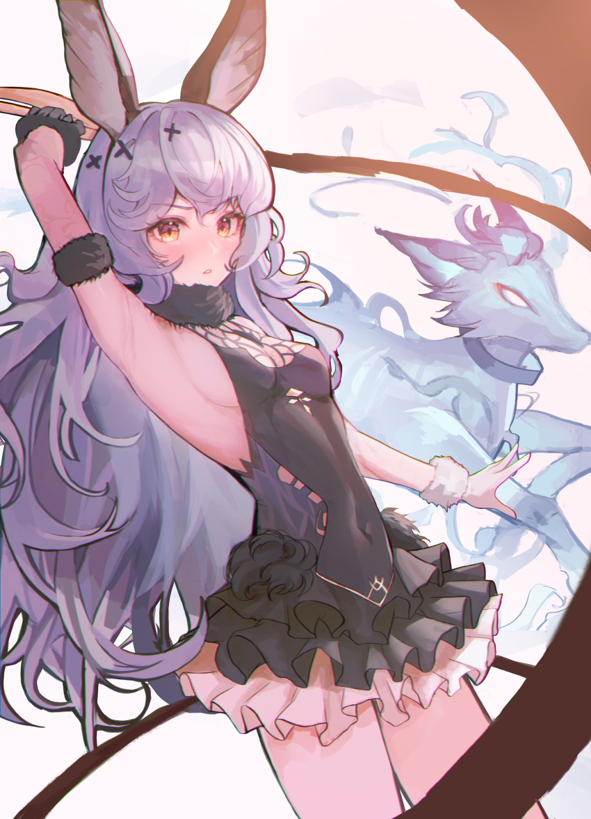1girl, absurdres, animal_ears, arm_up, armpits, bad_id, bad_pixiv_id, beppo_(granblue_fantasy)