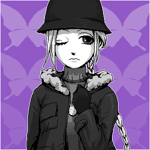 asato_(artist), braid, ellen_(folkssoul), folkssoul, hat, long_hair, lowres, monochrome