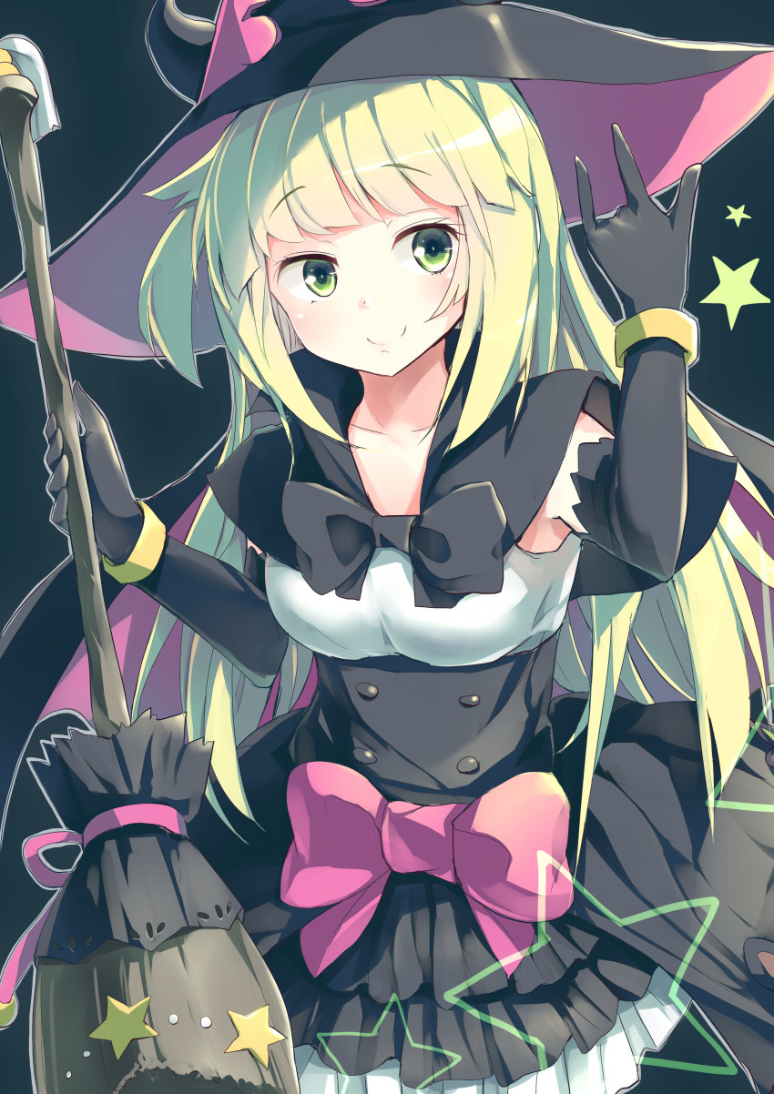 1girl, absurdres, alternate_hair_color, black_background, black_cape, black_gloves, black_hat, black_skirt