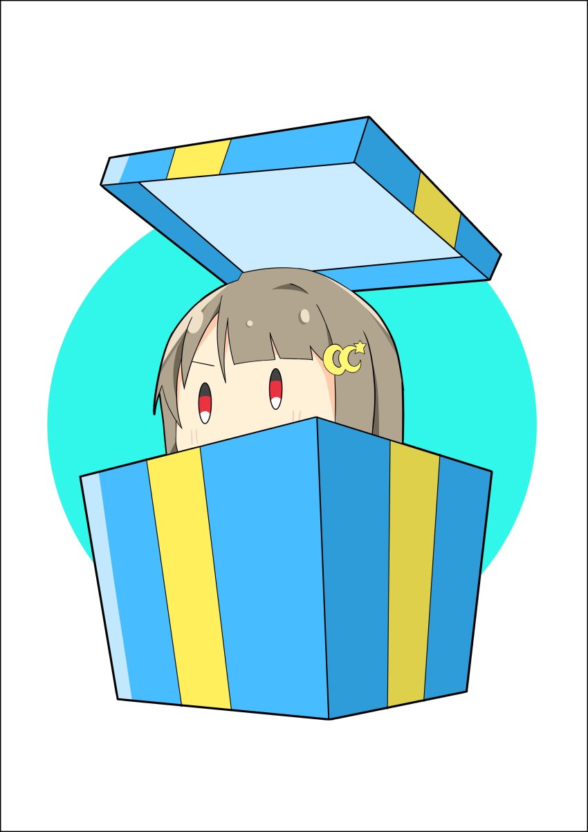 1girl, absurdres, artist_name, artist_request, blush, box, breasts, brown_hair