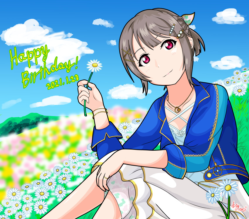 1girl, absurdres, alternate_hairstyle, arcadia_gwsns, artist_name, artist_request, bare_legs, blue_jacket