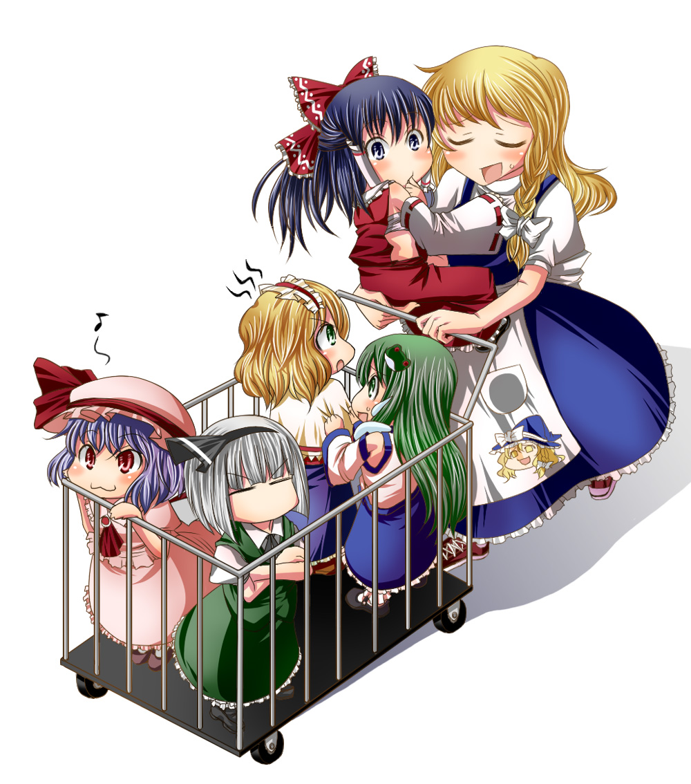6+girls, :3, =_=, aged_down, alice_margatroid, apron, ascot, bad_id