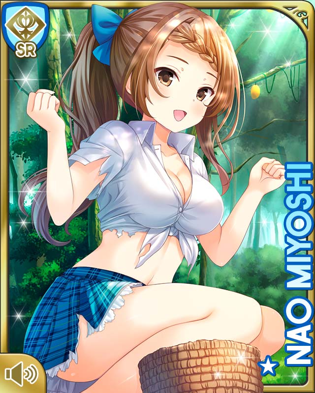 1girl, :d, basket, bikini, black_bikini, blue_bow, blue_skirt, bow