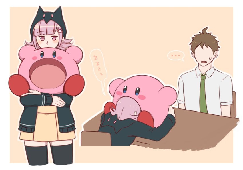 ..., 1boy, 1girl, ahoge, beige_background, black_jacket, blush, border