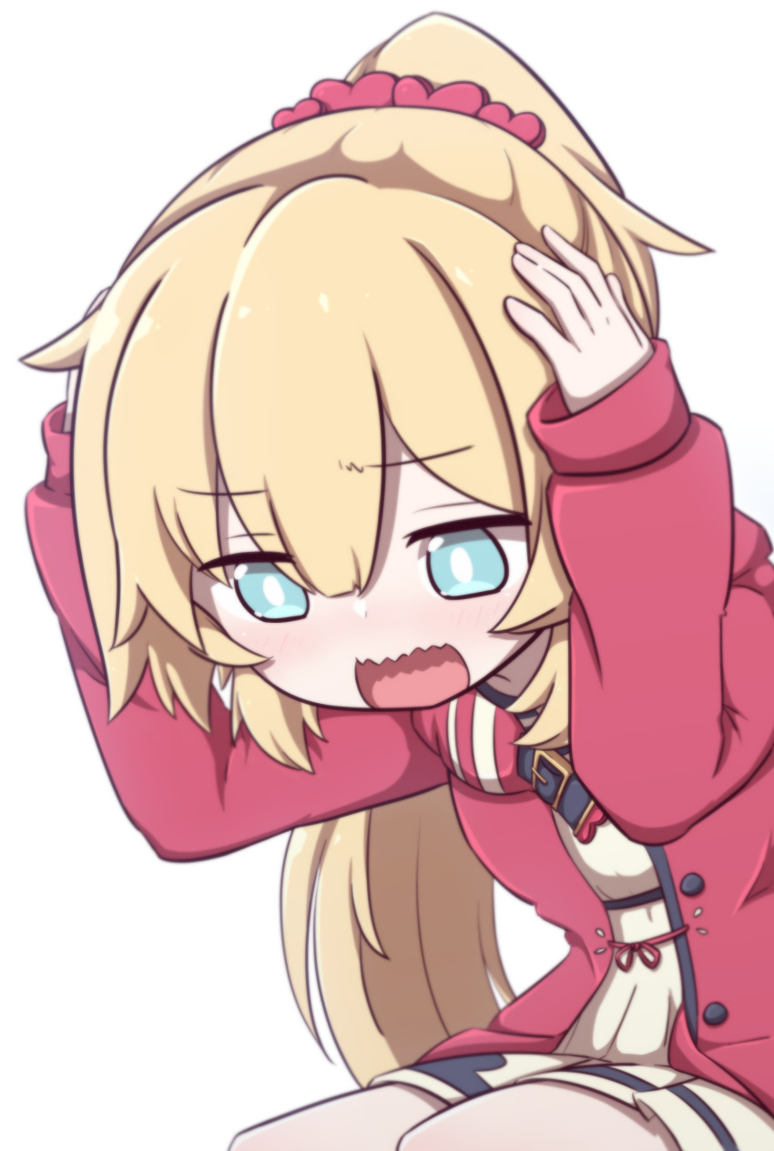 1girl, absurdres, akai_haato, akai_haato_(loungewear), blonde_hair, blue_eyes, blush, chibi