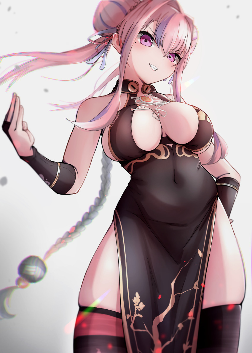 1girl, azur_lane, bad_id, bad_pixiv_id, bare_shoulders, black_dress, blush, braid