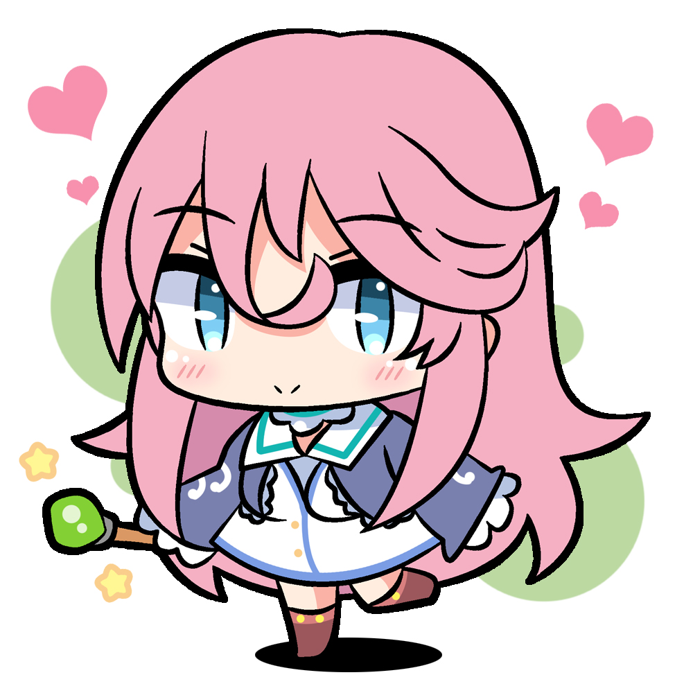 blue_eyes, chibi, freiya_(kaiyari), hair_between_eyes, heart, hotaruru, kaifuku_jutsushi_no_yarinaoshi_~sokushi_mahou_to_skill_copy_no_chouetsu_heal~, pink_hair