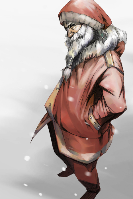 1boy, beard, christmas, facial_hair, hanaosutarou, hat, male_focus, original