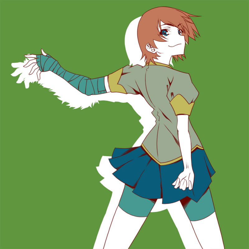 00s, 1girl, bakemonogatari, bandages, bike_shorts, blue_eyes, female_focus, kanbaru_suruga