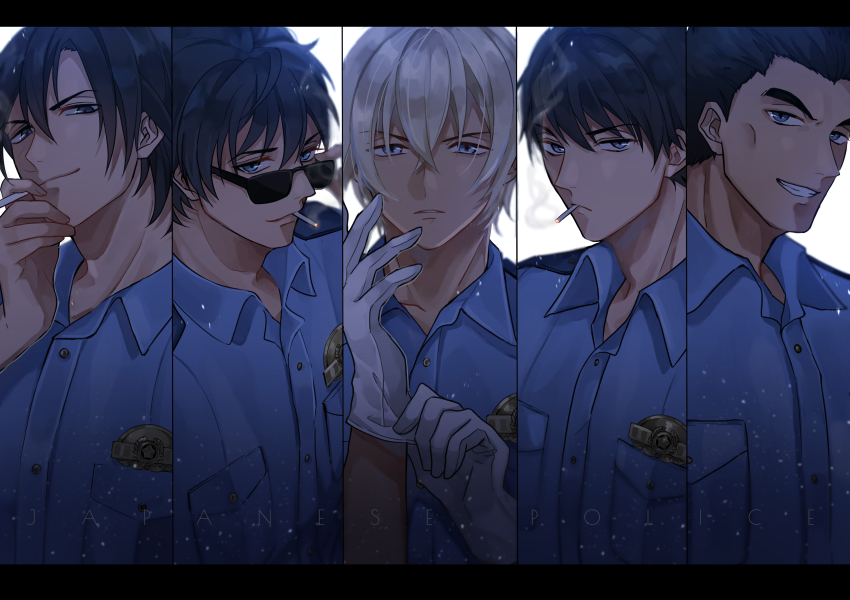 5boys, absurdres, adjusting_clothes, adjusting_eyewear, adjusting_gloves, amuro_tooru, black_hair, blonde_hair