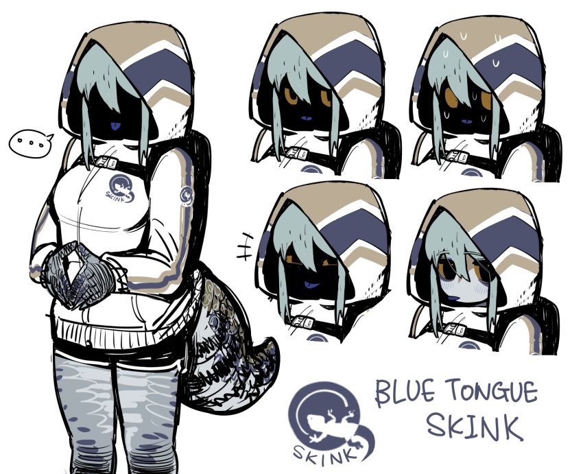 +++, 1girl, :p, blue-tongued_skink, blue-tongued_skink_(sparrowl), blue_tongue, character_name, colored_skin