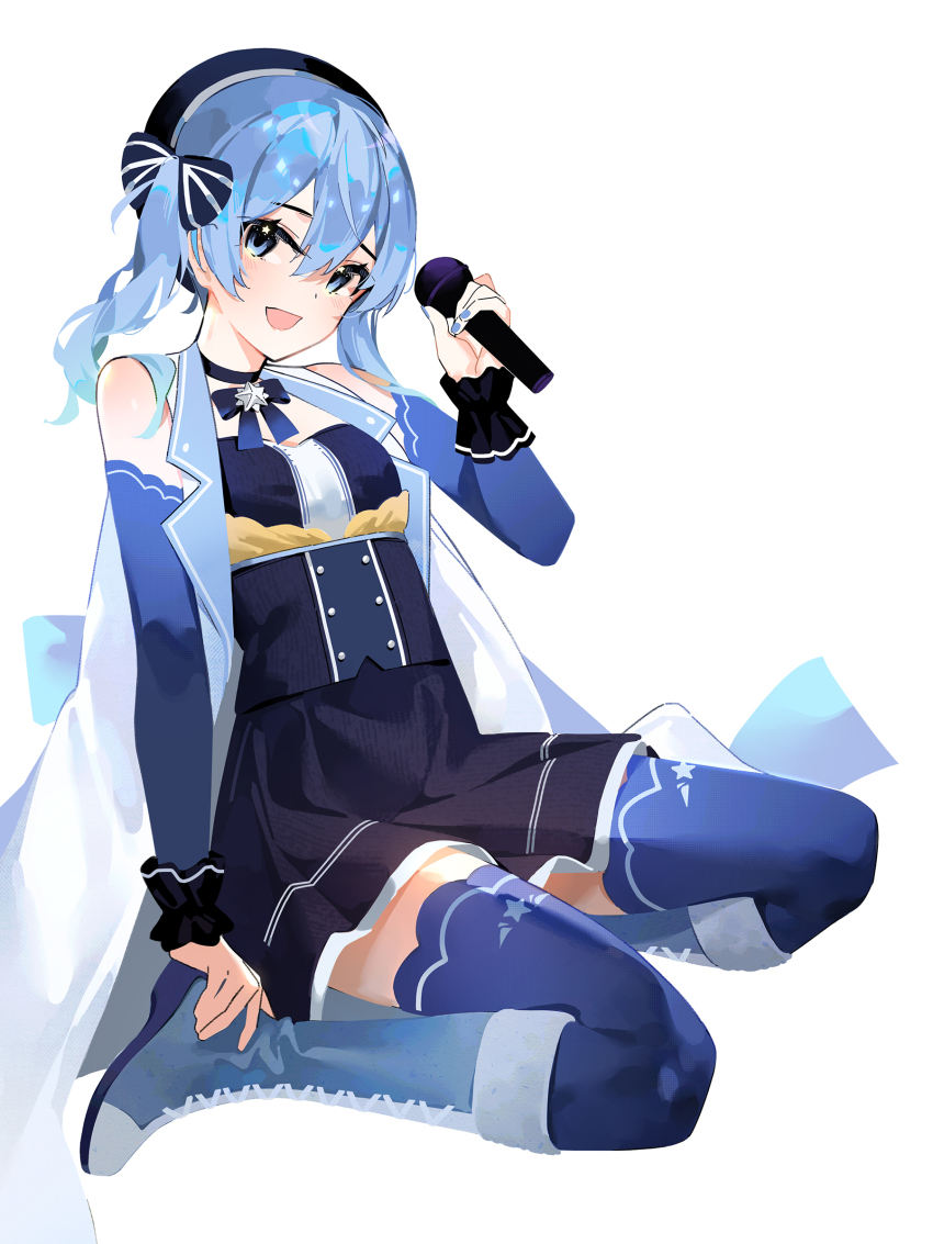 1girl, :d, absurdres, beret, black_hat, blue_eyes, blue_hair, blue_nails