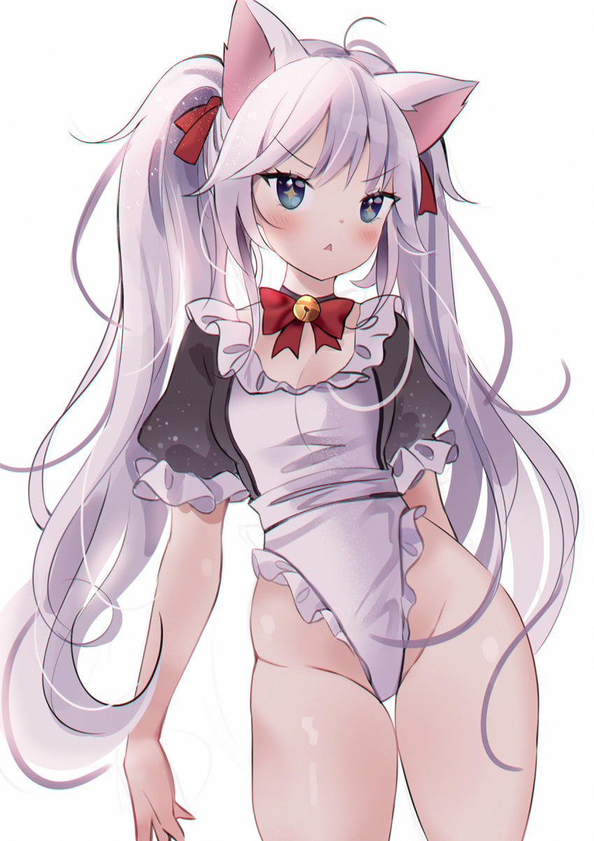 +_+, 1girl, :<, animal_ears, anyuu, bell, black_choker, blue_eyes