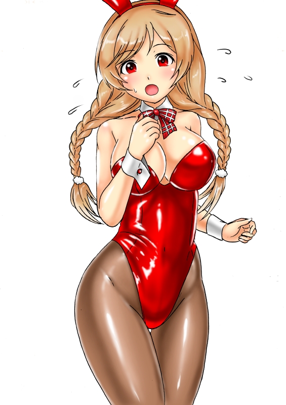 1girl, animal_ears, bow, bowtie, braid, brown_pantyhose, cloud_hair_ornament, commentary_request