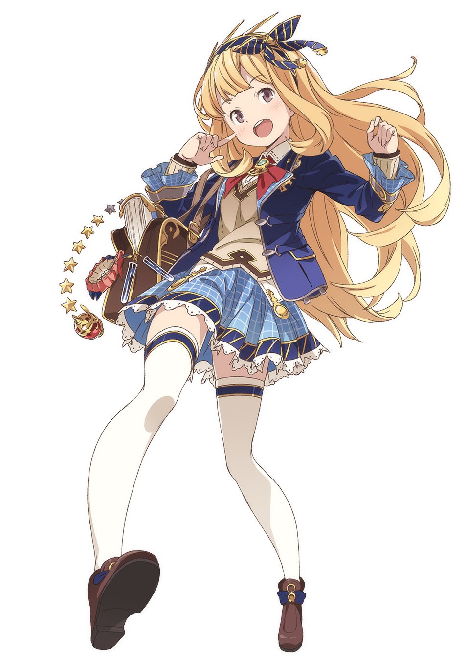 1girl, bag, blonde_hair, blue_jacket, book, cagliostro_(granblue_fantasy), cagliostro_(youthful_uniform)_(granblue_fantasy), dot_nose