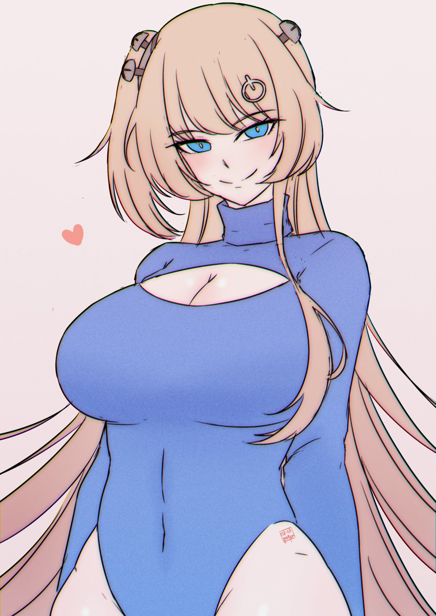 1girl, absurdres, android, blonde_hair, blue_eyes, breasts, cleavage, cleavage_cutout