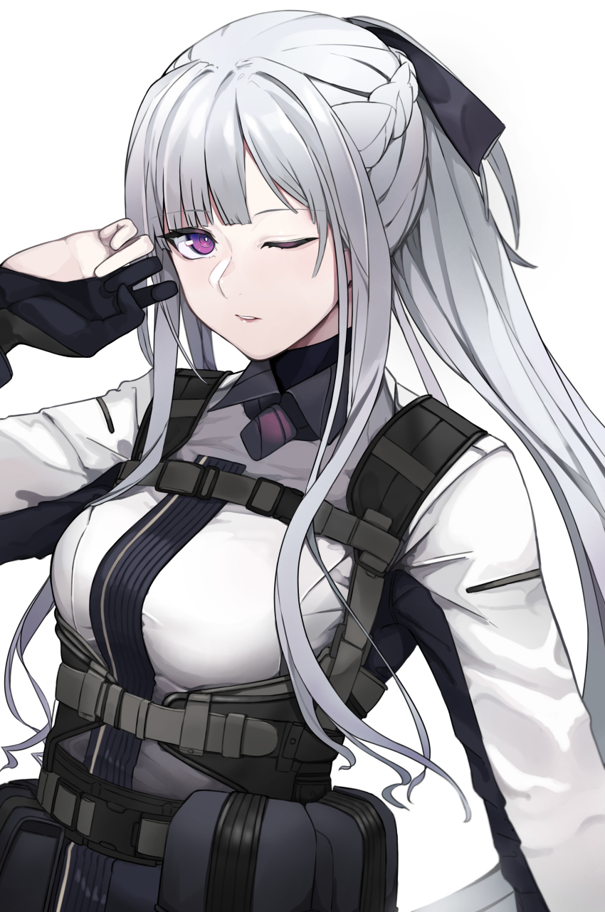 1girl, absurdres, ak-12_(girls'_frontline), ammunition_pouch, braid, collared_shirt, commentary_request, girls'_frontline