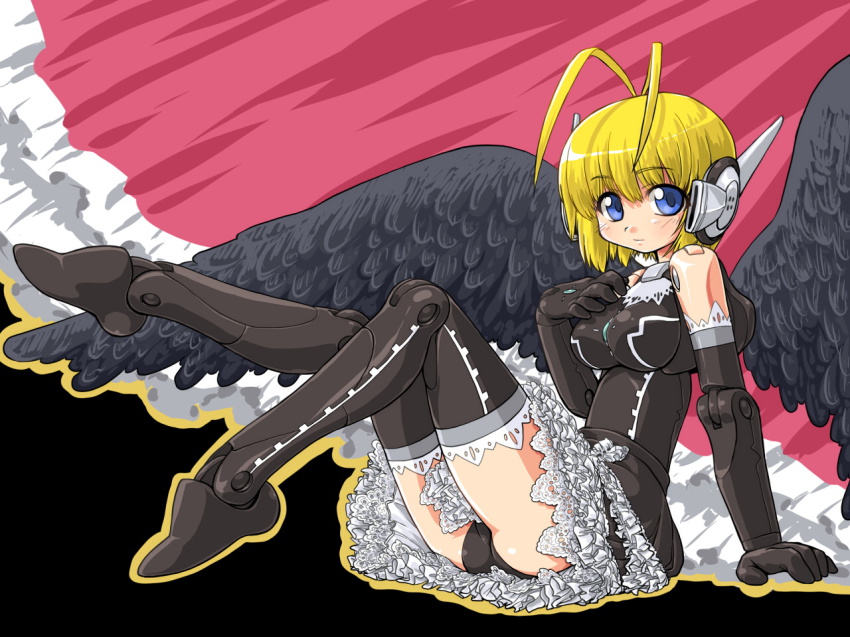 10s, angel_wings, ass, bad_id, bad_pixiv_id, black_wings, blonde_hair, blue_eyes