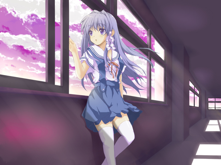 00s, 1girl, clannad, cloud, female_focus, fujibayashi_kyou, indoors, satou_takeshi