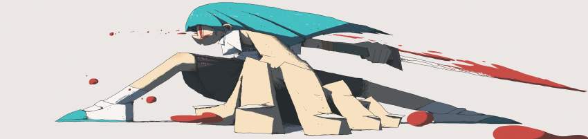 1girl, absurdres, action, aqua_hair, bad_id, bad_pixiv_id, black_skirt, blood