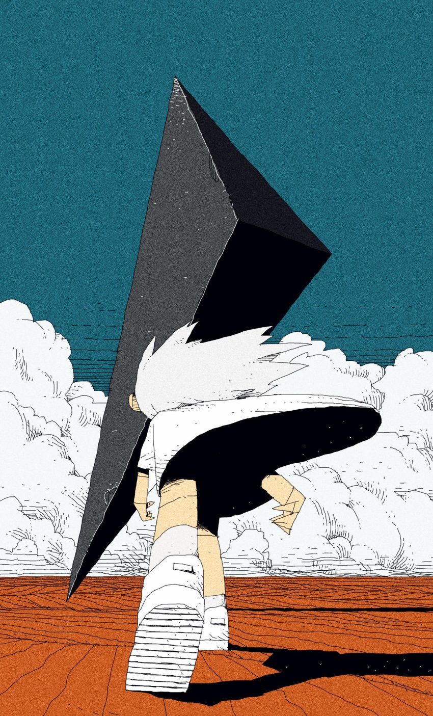 1girl, cloud, dress, floating, floating_object, from_behind, highres, long_hair