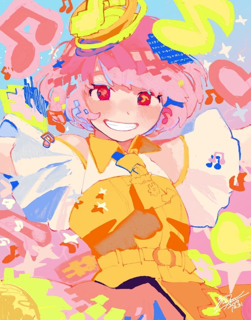 1girl, beamed_eighth_notes, blush, collared_dress, dress, eighth_note, highres, kamen_rider