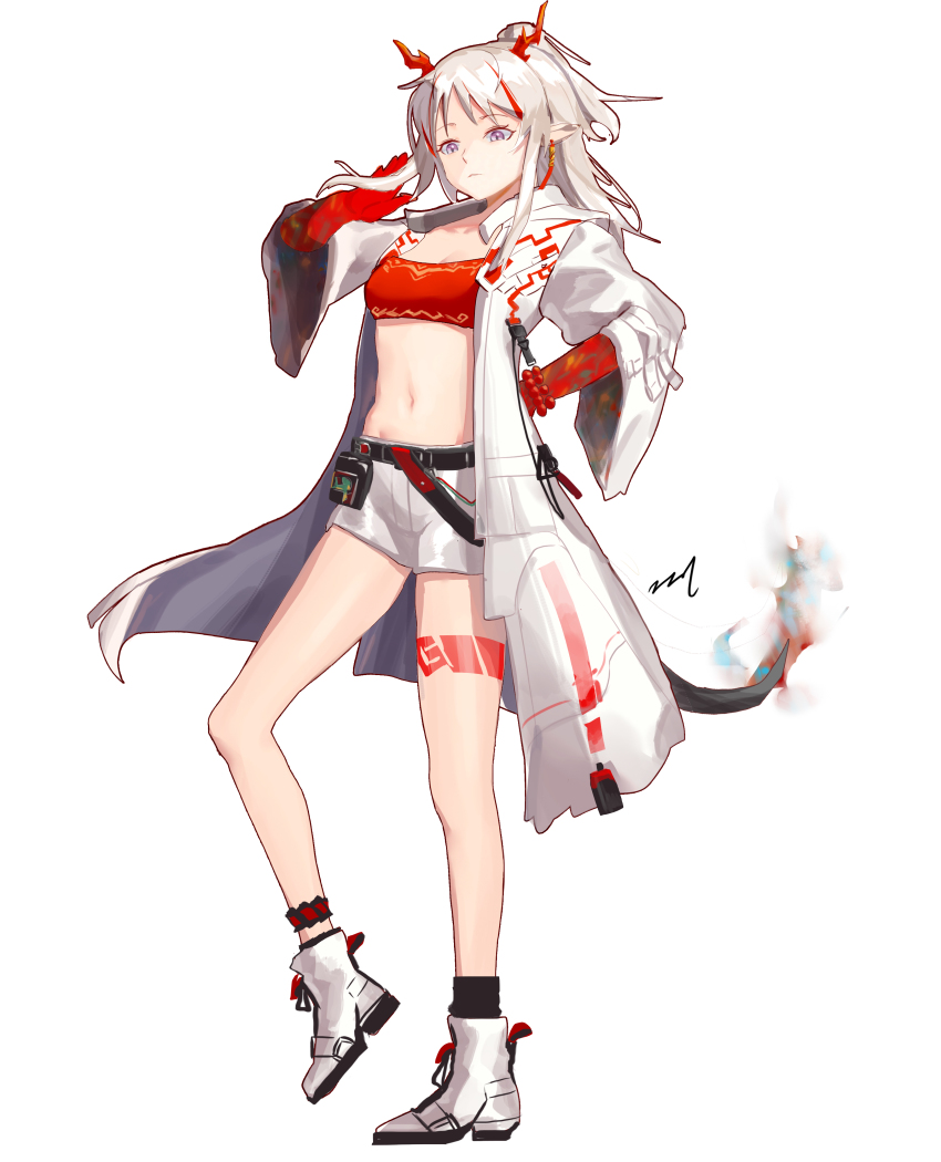 1girl, absurdres, arknights, bandeau, bare_legs, belt, black_belt, coat