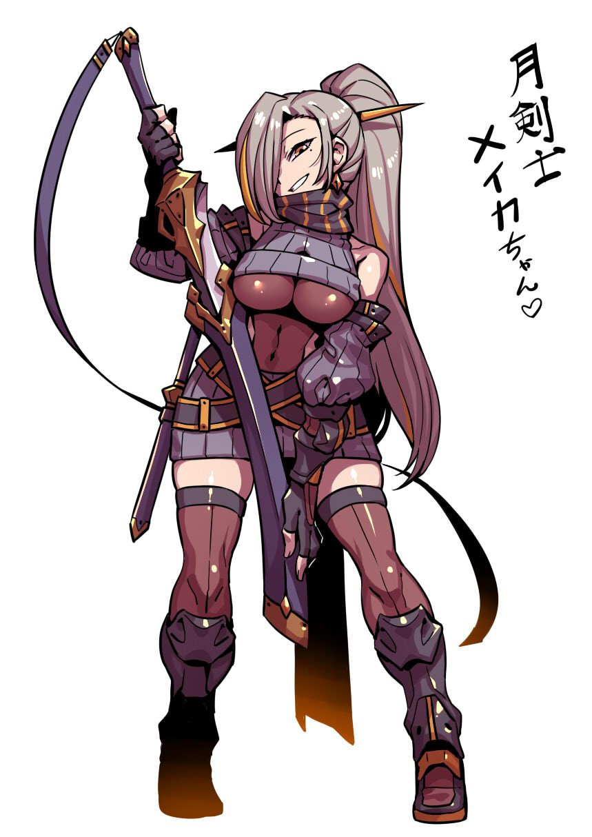 1girl, breasts, character_request, cleavage, gloves, highres, holding, holding_sword