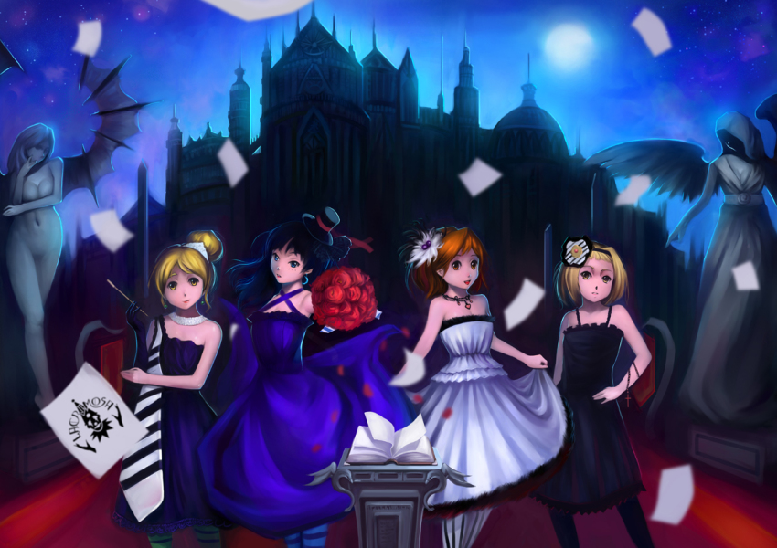 00s, 4girls, akiyama_mio, bad_id, bad_pixiv_id, bouquet, don't_say_"lazy", dress