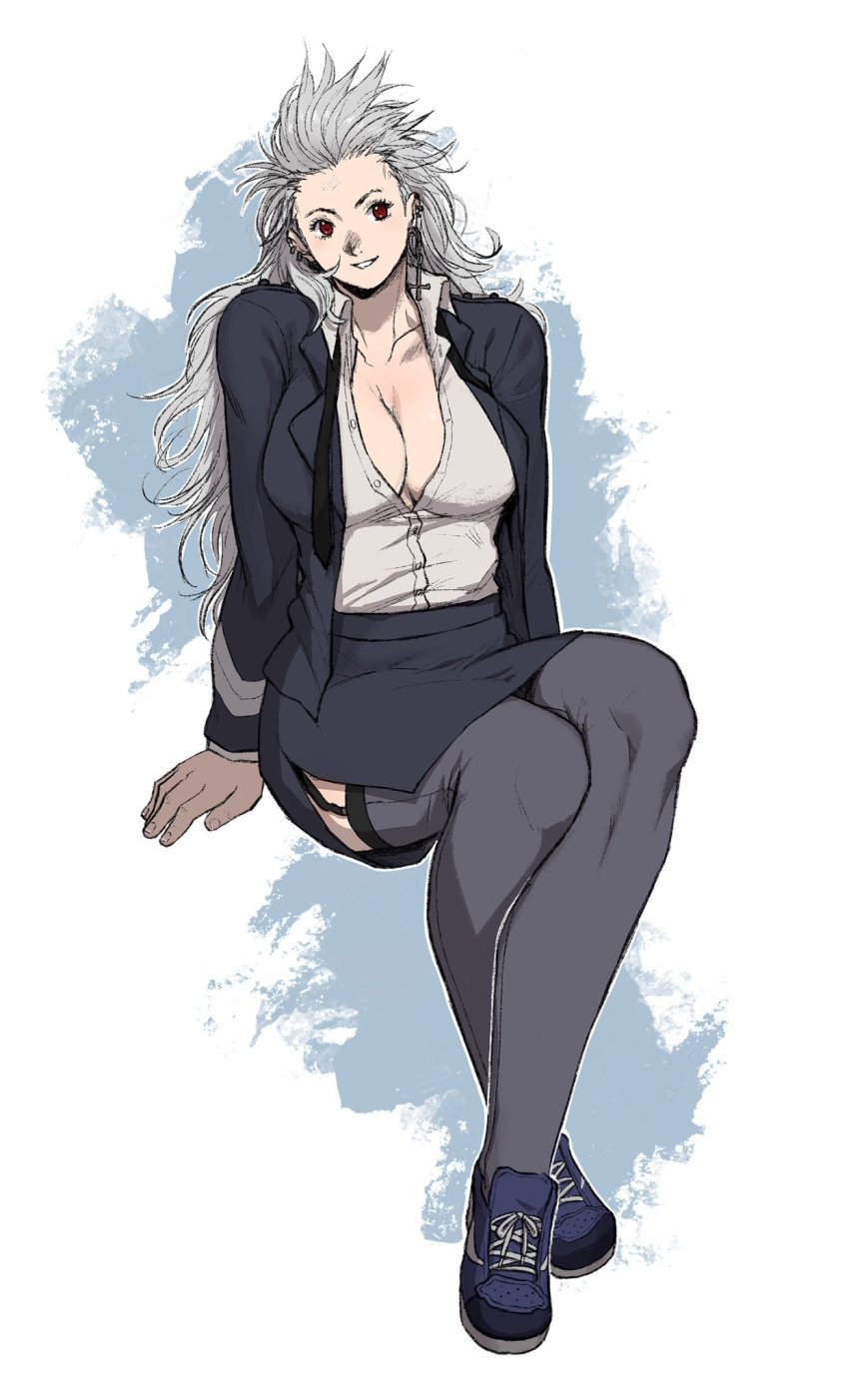 1girl, breasts, dorohedoro, formal_clothes, garter_straps, hair_between_eyes, high_heels, highres