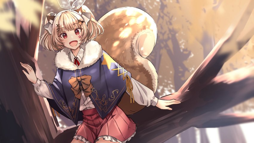1girl, animal_ears, blonde_hair, commission, food-themed_hair_ornament, fur_collar, hair_ornament, hair_ribbon