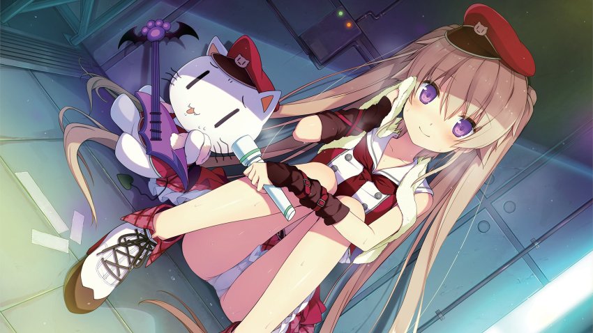 1girl, akinashi_yuu, ao_no_kanata_no_four_rhythm, arisaka_mashiro, bare_legs, collarbone, detached_sleeves, game_cg