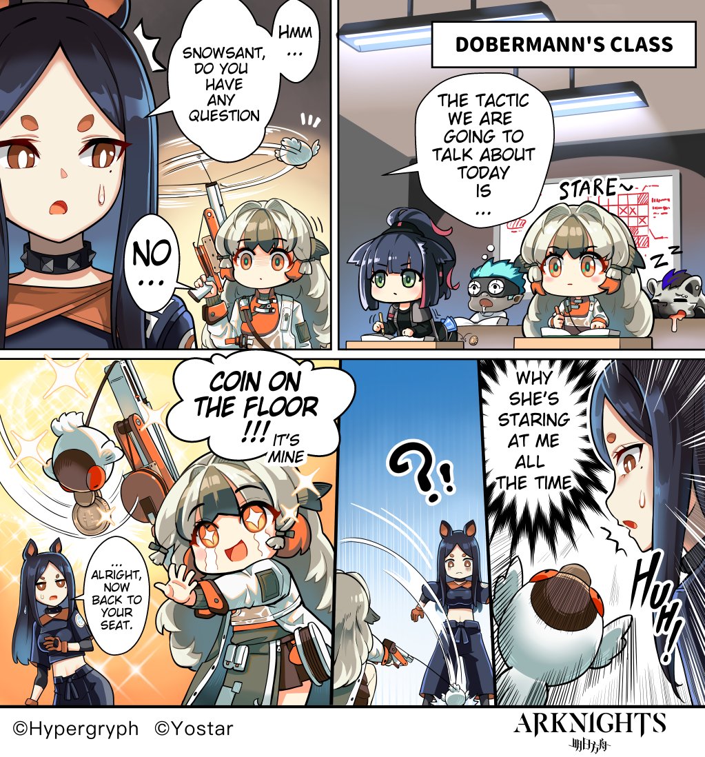 2boys, 3girls, animal_ears, arknights, bird, bird_ears, bird_girl, cat_ears