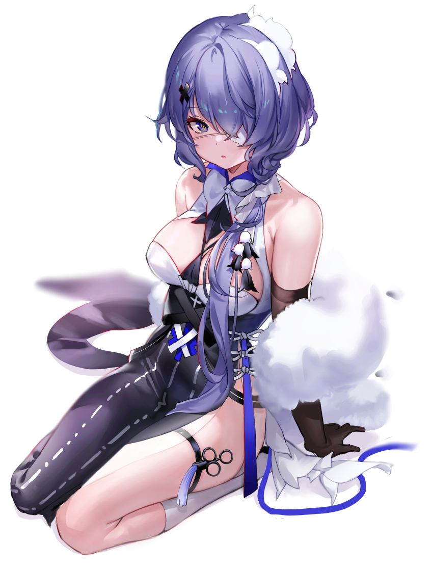 1girl, arknights, asymmetrical_hair, bad_id, bad_pixiv_id, bare_shoulders, black_dress, black_gloves