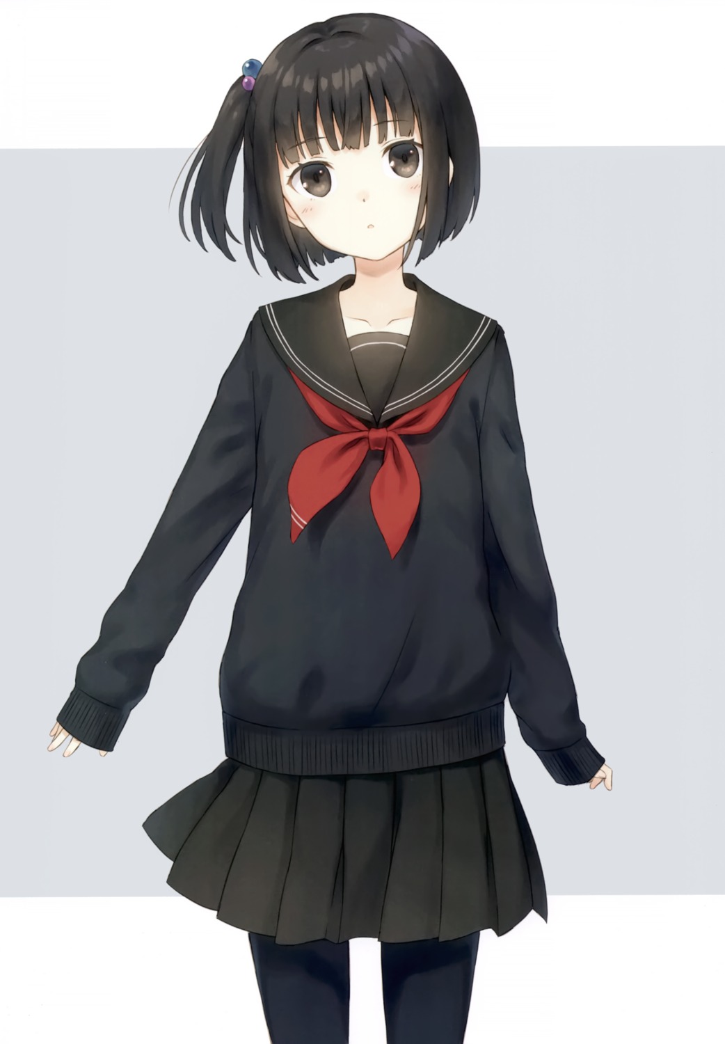 104_(luins104), 1girl, :o, amemori_sayo, black_eyes, black_hair, black_legwear, black_sailor_collar