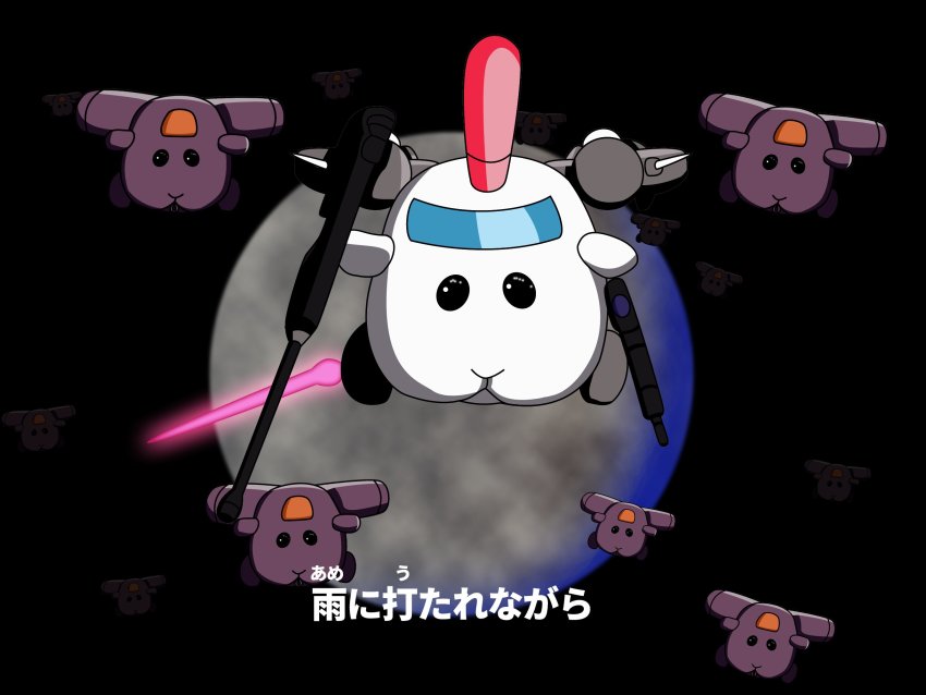 beam_rifle, energy_sword, black_eyes, crossover, energy_gun, flying, fusion, guinea_pig