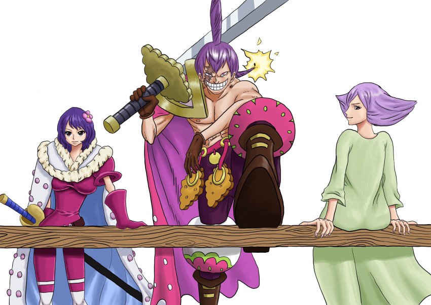 1boy, 2girls, brother_and_sister, charlotte_angel, charlotte_cracker, charlotte_custard, highres, multiple_girls