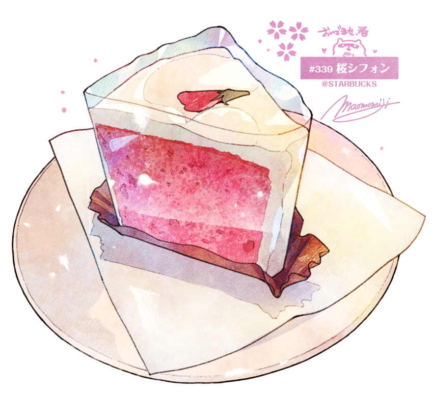 cherry_chiffon_cake, chiffon_cake, dessert, food, food_focus, highres, momiji_mao, napkin