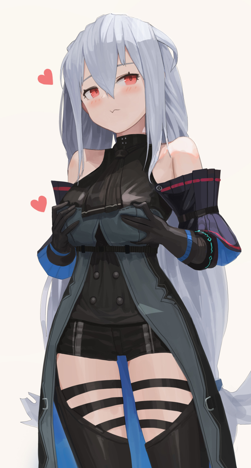 1girl, absurdres, arknights, bare_shoulders, black_dress, black_gloves, black_legwear, black_shorts