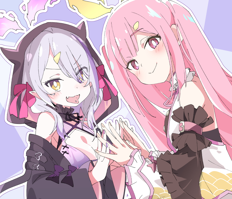 .d.i.v.a., 2girls, akuno_rock, amano_oto, black_choker, black_hoodie, blunt_bangs, breasts