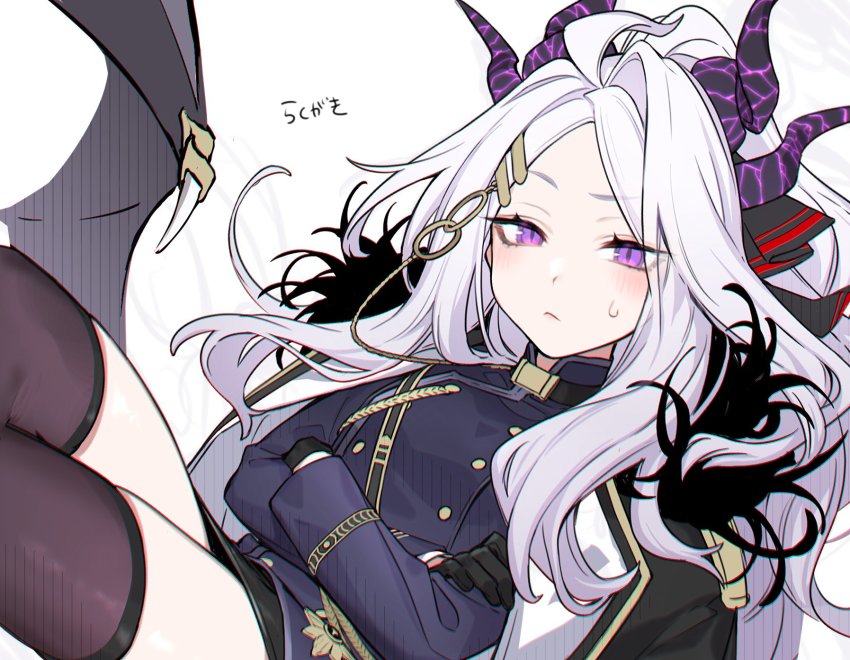 1girl, :<, ahoge, black_gloves, black_skirt, black_thighhighs, blue_archive, closed_mouth