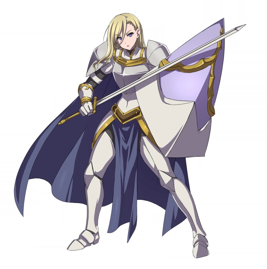 1girl, armor, blonde_hair, blue_eyes, breasts, cape, female_knight, female_knight_(goblin_slayer!)