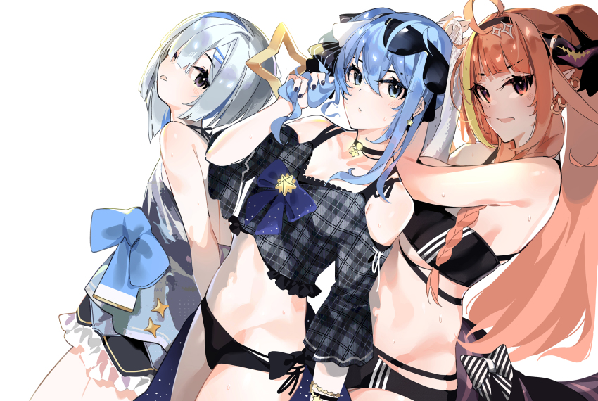 3girls, :p, ;p, ahoge, alternate_costume, amane_kanata, bare_shoulders, bikini