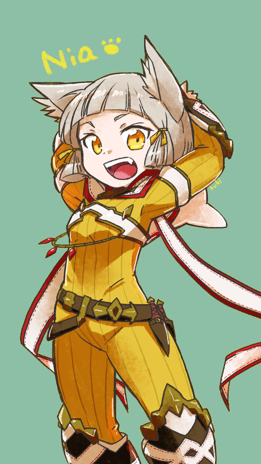 1girl, animal_ears, cat_ears, cat_girl, facial_tattoo, highres, jumpsuit, nia_(xenoblade)