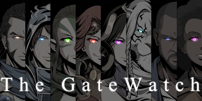 4boys, 4girls, absurdres, afro, ajani_goldmane, animal_ears, armor, black_background