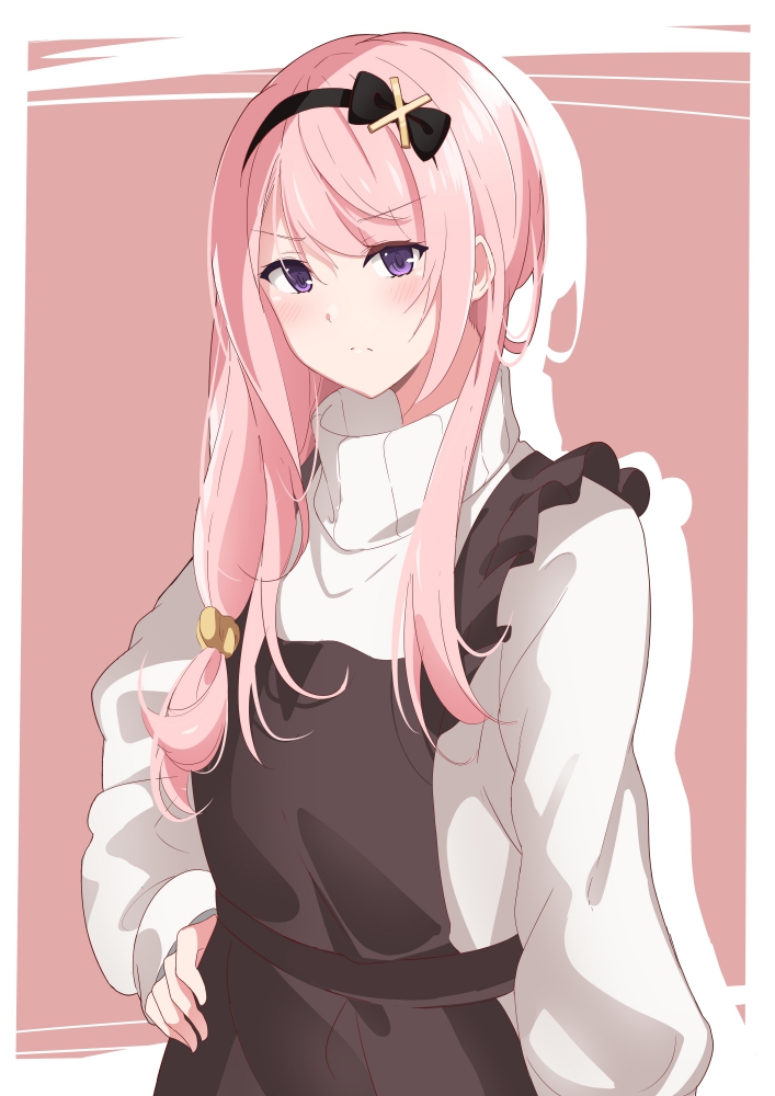 1boy, alternate_costume, alternate_hairstyle, apron, bow, frown, hair_bobbles, hair_bow