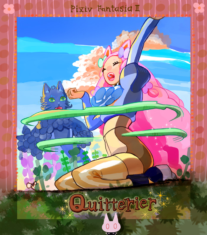 1girl, animal_ears, bad_id, bad_pixiv_id, cat, cat_ears, cloud, female_focus