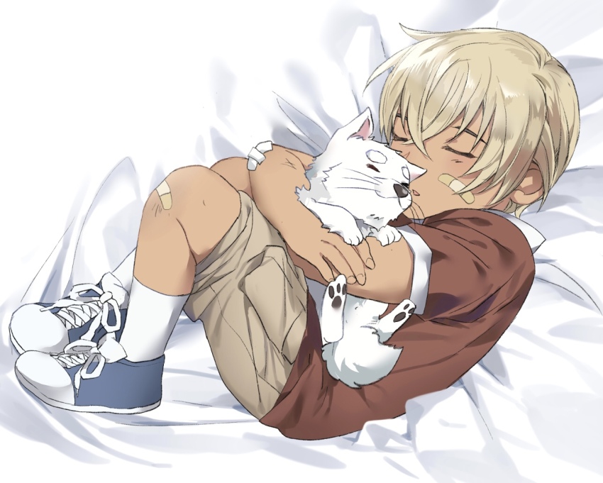 2boys, :3, aged_down, amuro_haro, amuro_tooru, animal, bandaid, bandaid_on_cheek