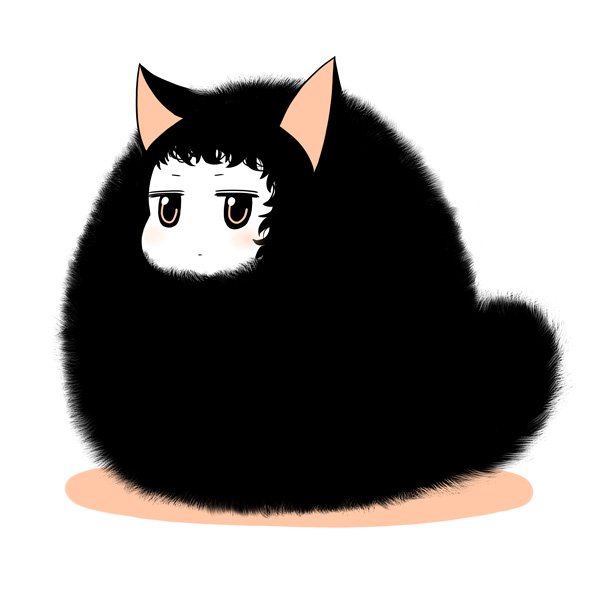 animal_ears, blush, brown_eyes, cat_ears, closed_mouth, full_body, furry, jitome, ken_(koala), mofutter, monochrome, original, pale_skin, simple_background, solo, white_background, yellow_eyes